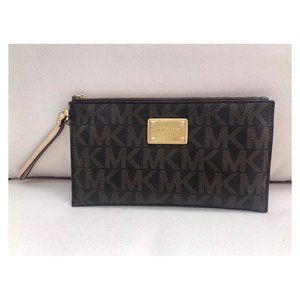 Brown Leather Michael Kors Large Wristlet Clutch